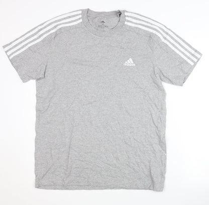 Adidas Men's Grey T-Shirt, Medium, Logo Accent