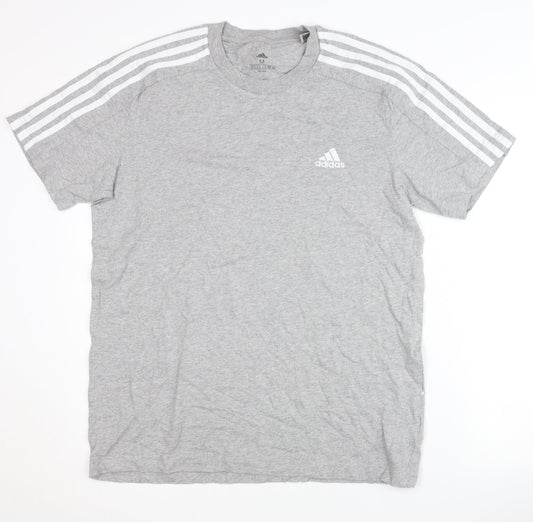 Adidas Men's Grey T-Shirt, Medium, Logo Accent