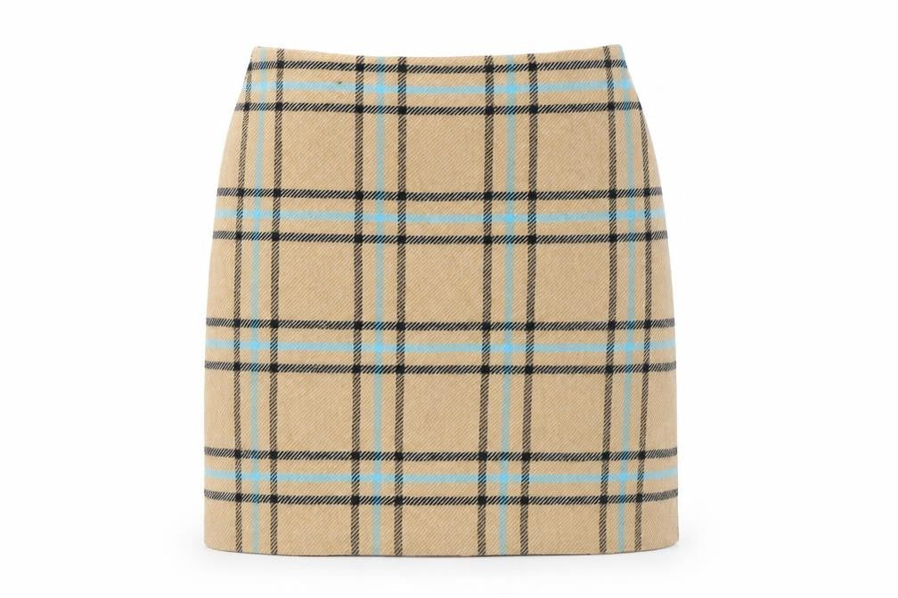 Front view of Marks & Spencer Women's Beige Check Pencil Skirt, size 8