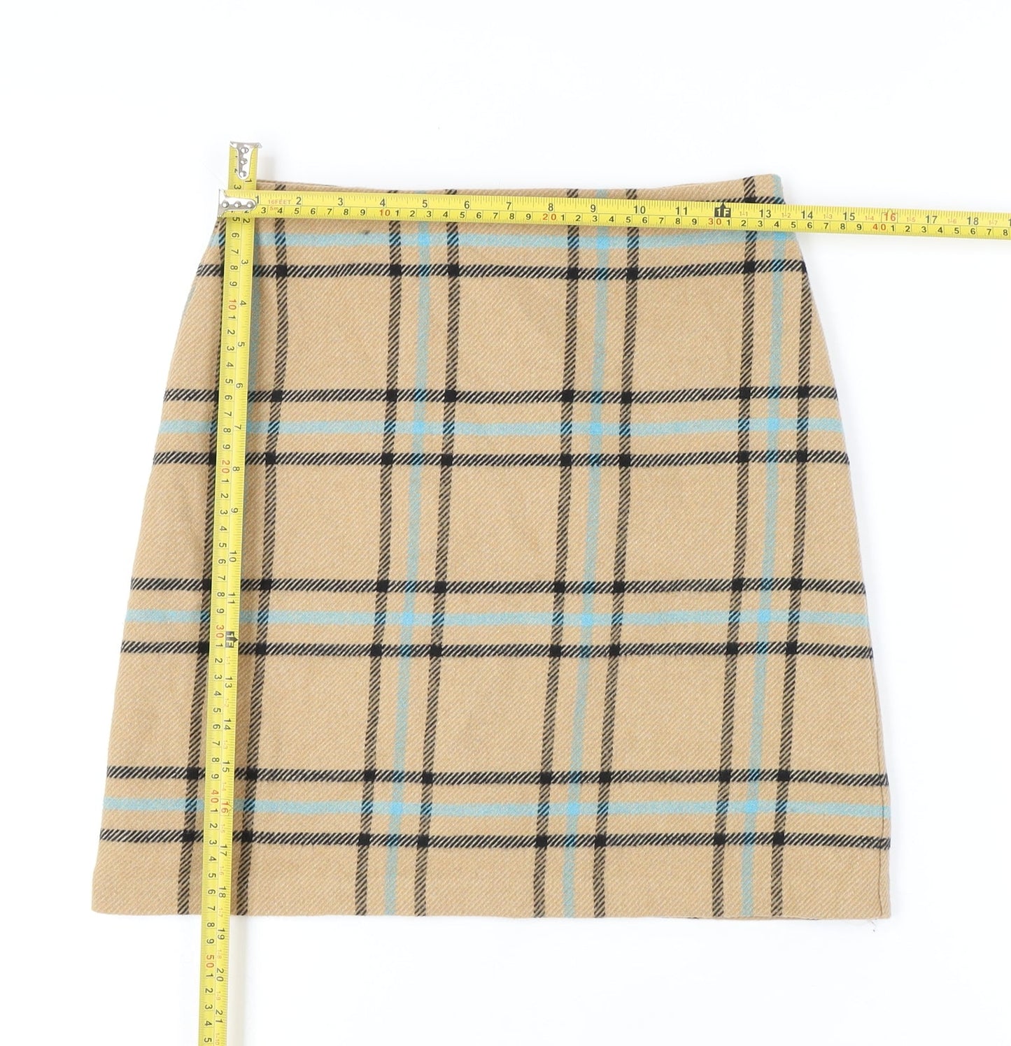 Marks and Spencer Women's Beige Check Pencil Skirt, Size 8