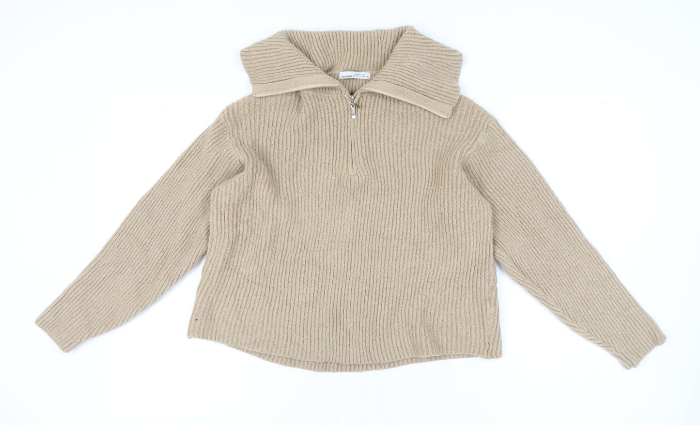 Womens UK Size 12 Pull & Bear Beige Henley Jumper