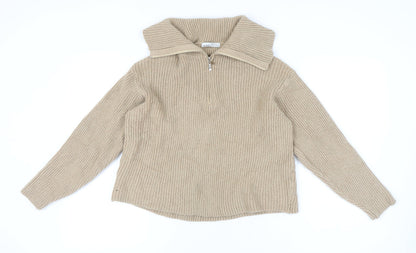 Womens UK Size 12 Pull & Bear Beige Henley Jumper
