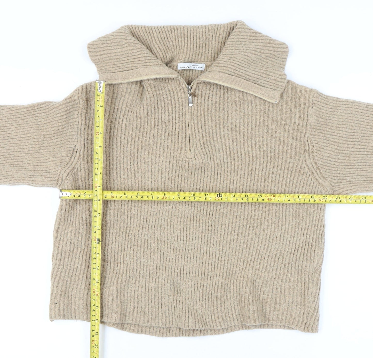 Womens UK Size 12 Pull & Bear Beige Henley Jumper