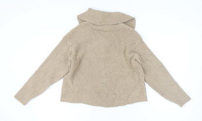Womens UK Size 12 Pull & Bear Beige Henley Jumper