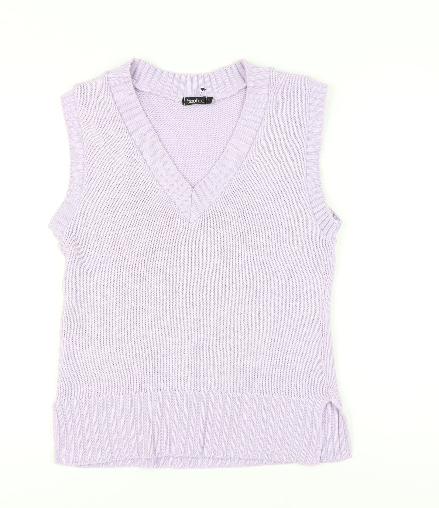 Boohoo Women's Purple Knit Vest L V-Neck Casual