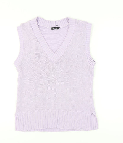 Boohoo Women's Purple Knit Vest L V-Neck Casual