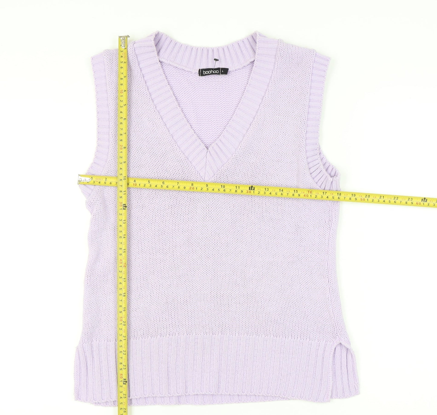 Boohoo Women's Purple Knit Vest L V-Neck Casual