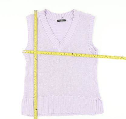 Boohoo Women's Purple Knit Vest L V-Neck Casual