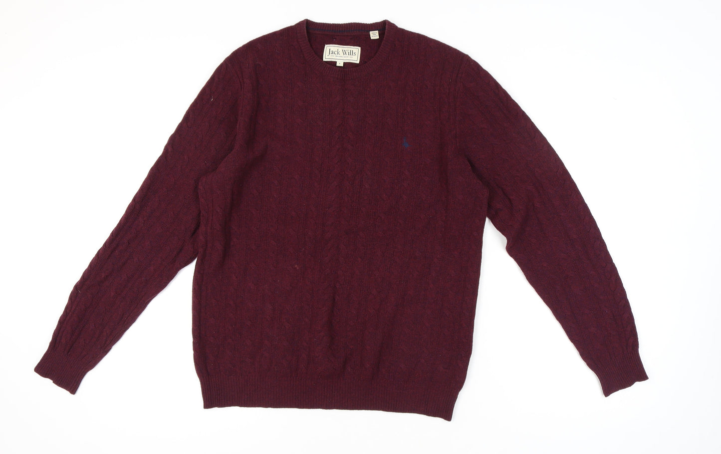 Jack Wills Men's Red Wool Cable-Knit Pullover, Size L