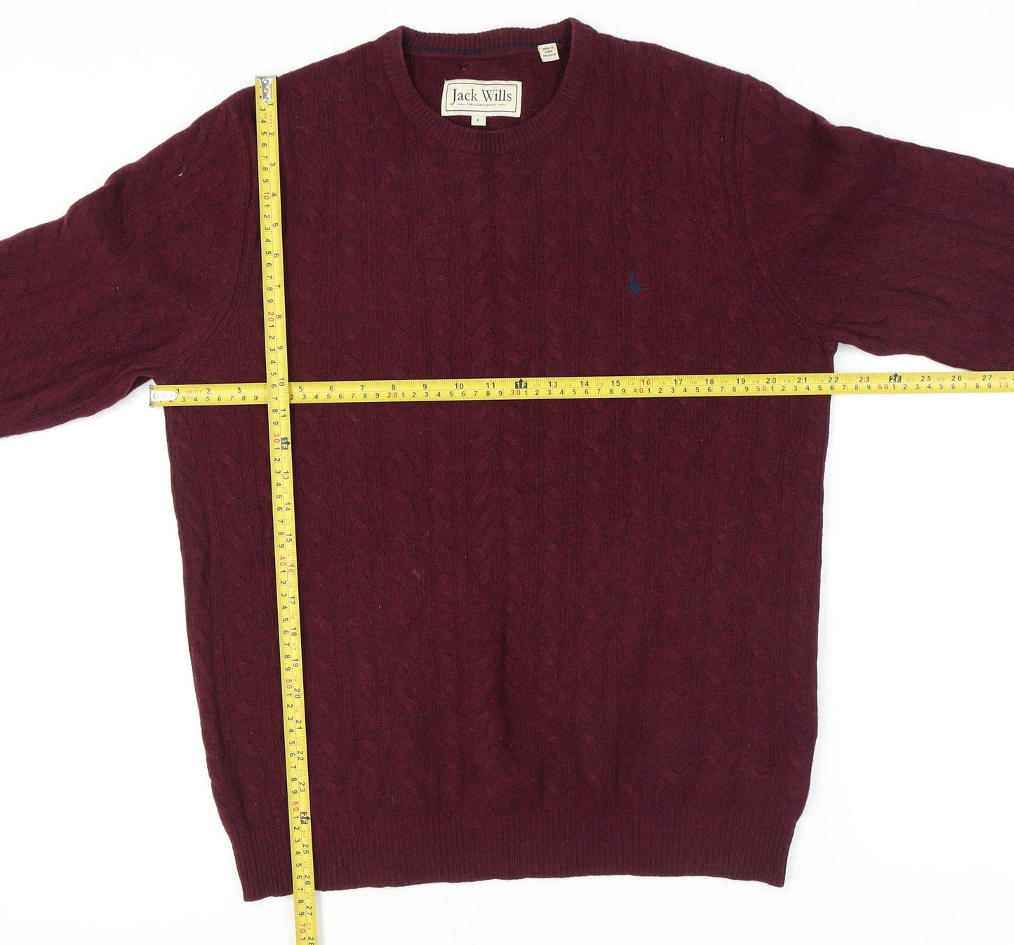Jack Wills Men's Red Wool Cable-Knit Pullover, Size L