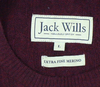 Jack Wills Men's Red Wool Cable-Knit Pullover, Size L