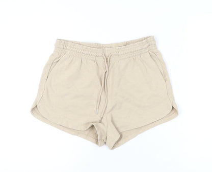 H&M Women's Beige Elastic Waist Cotton Shorts Size 12