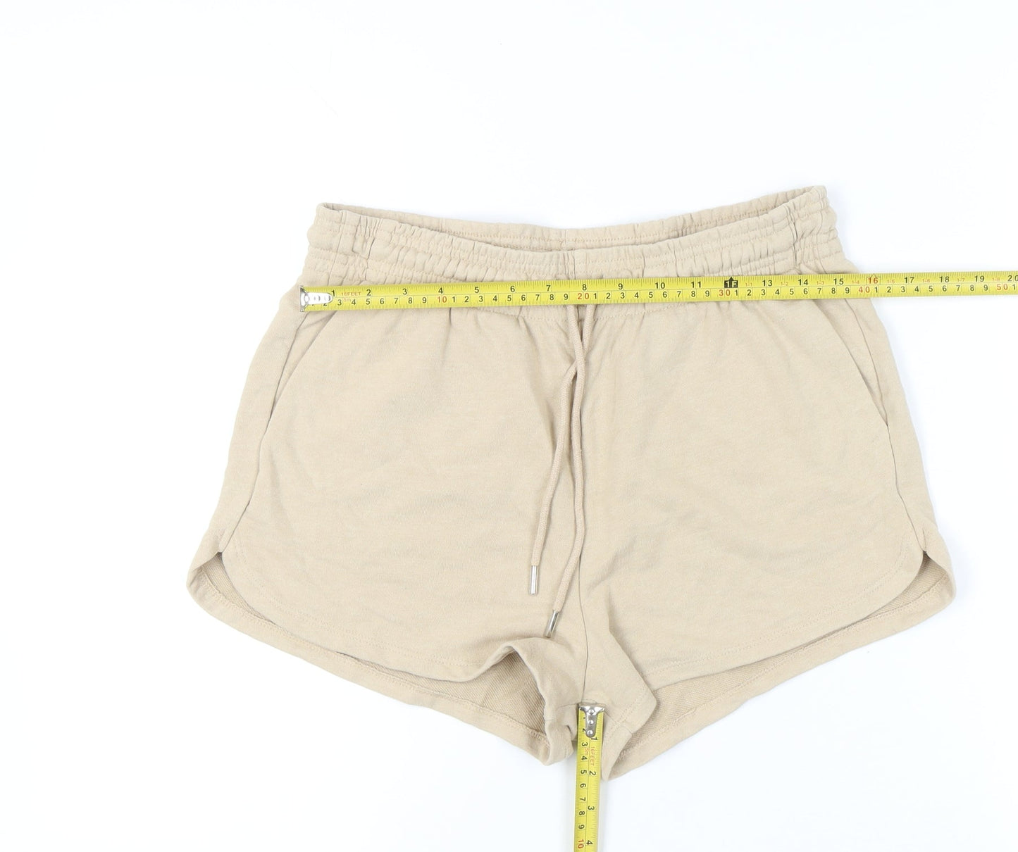 H&M Women's Beige Elastic Waist Cotton Shorts Size 12