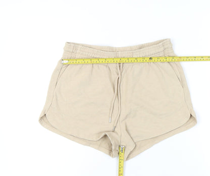H&M Women's Beige Elastic Waist Cotton Shorts Size 12