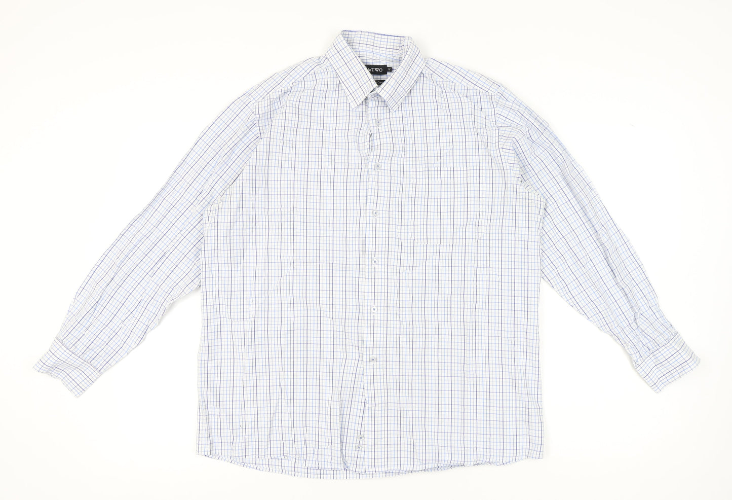 DoubleTWO Mens Blue Check Button-Up Shirt Size 16