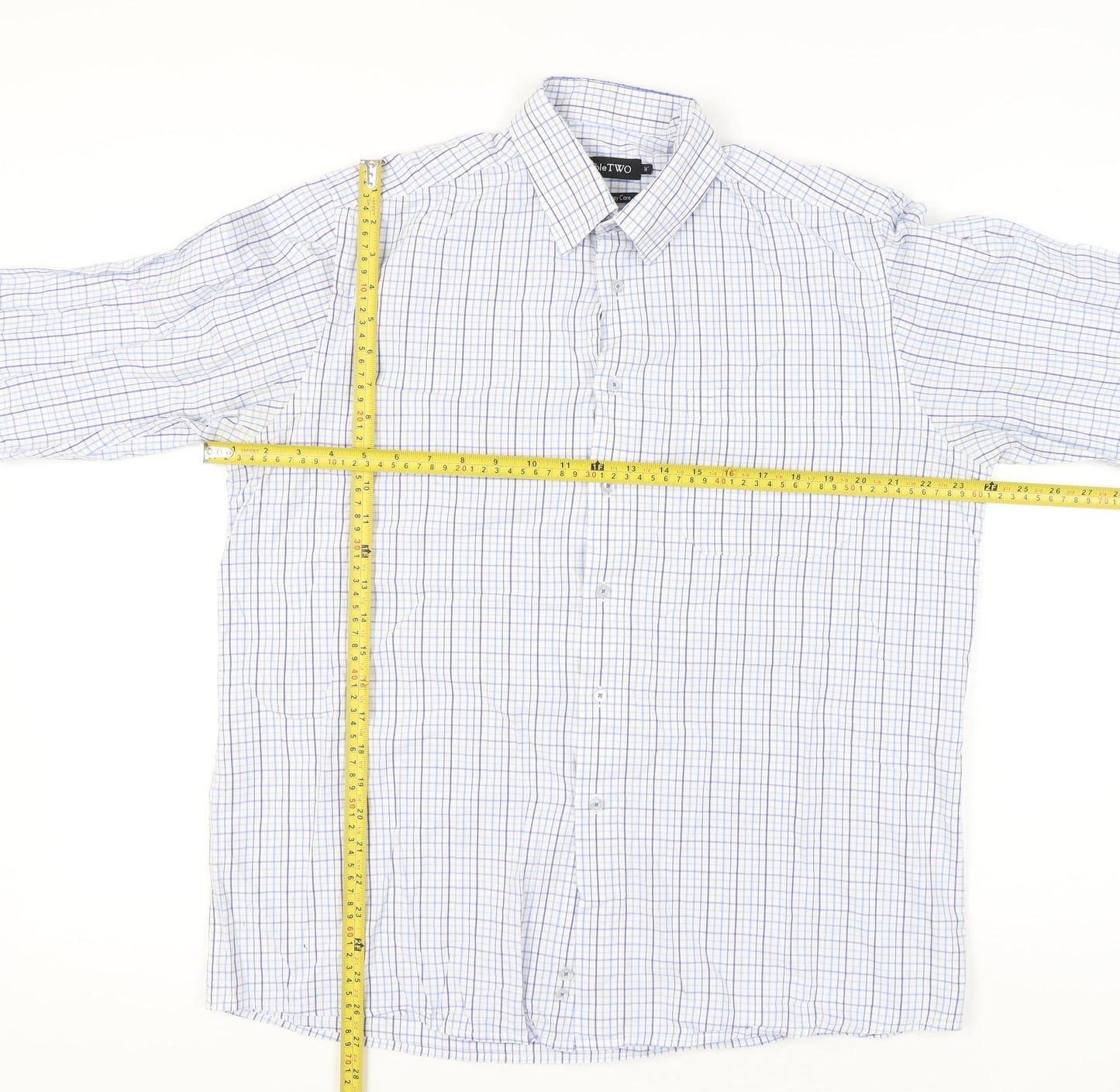 DoubleTWO Mens Blue Check Button-Up Shirt Size 16