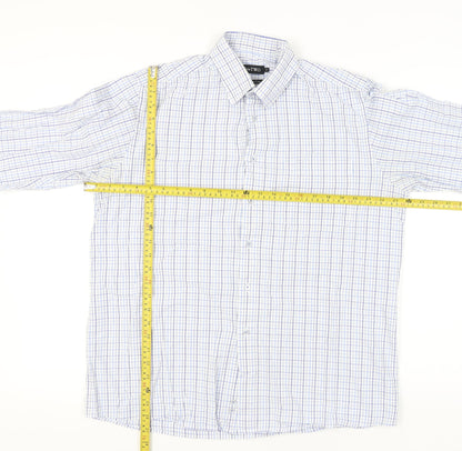 DoubleTWO Mens Blue Check Button-Up Shirt Size 16