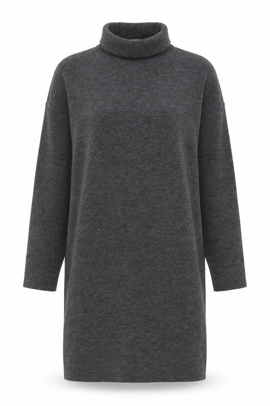 Front view of Mango Women's Grey Jumper Dress, size 12, High Neck
