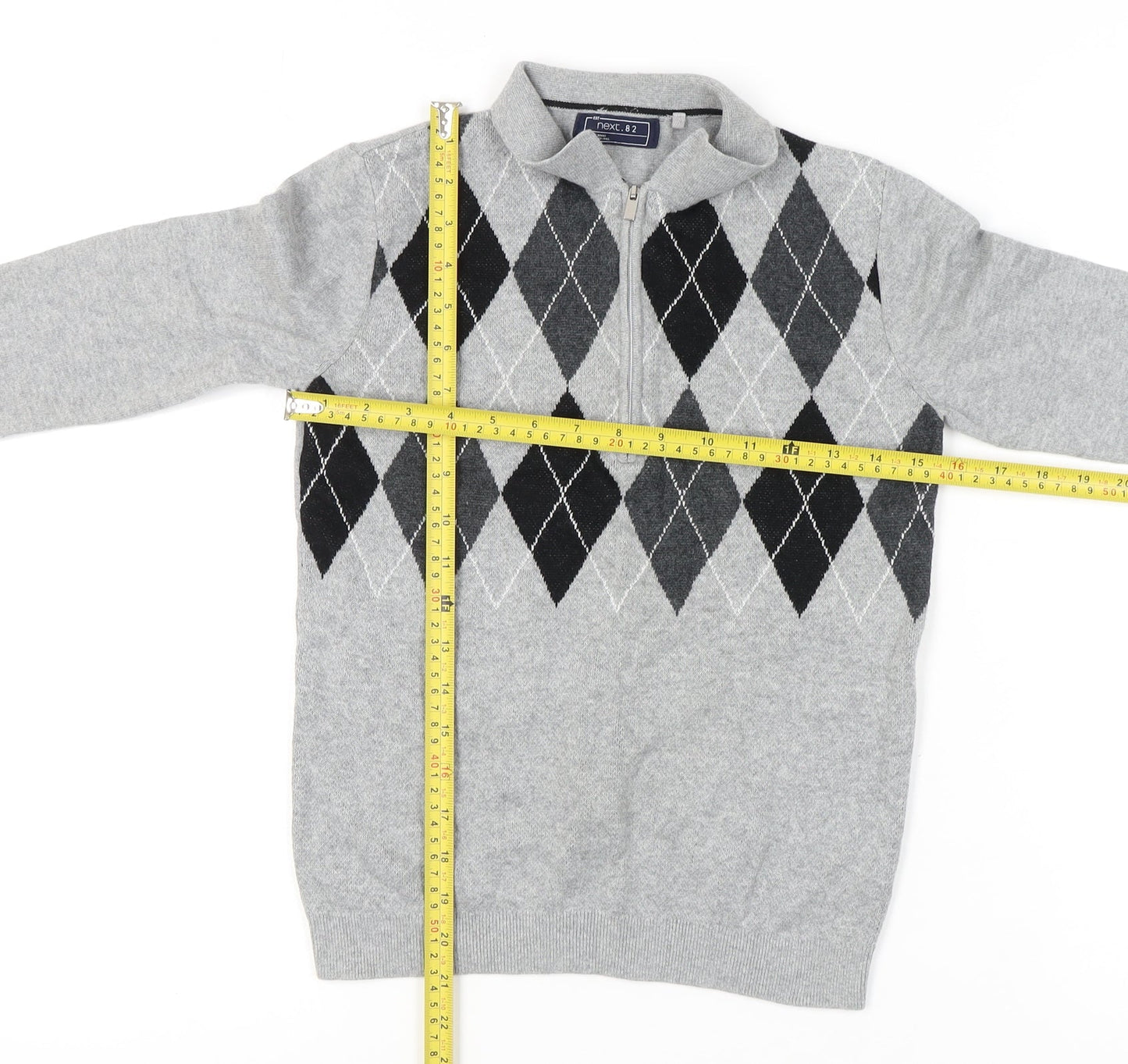 Next Boys Grey Argyle Jumper, Size 11 Years, Classic Style