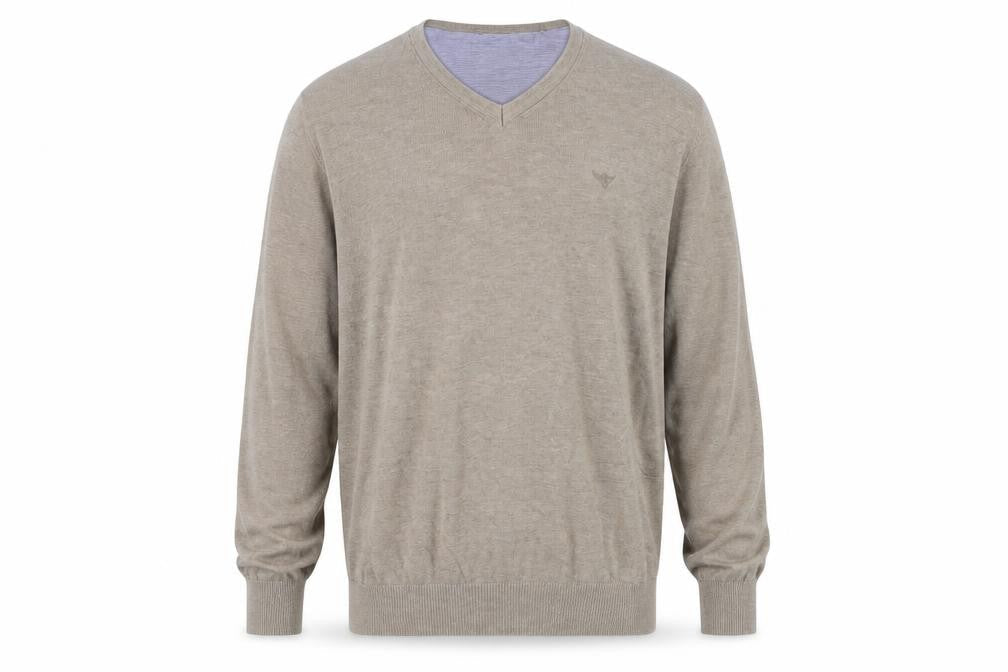 Front view of Morley Men's Beige V-Neck Jumper -, size M