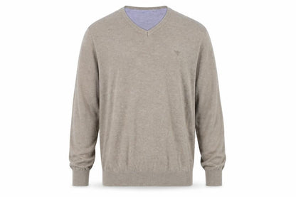 Front view of Morley Men's Beige V-Neck Jumper -, size M