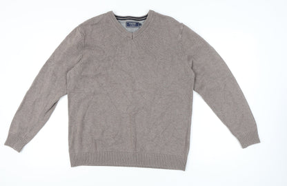 Maine New England Men's Beige Medium V-Neck Pullover Jumper