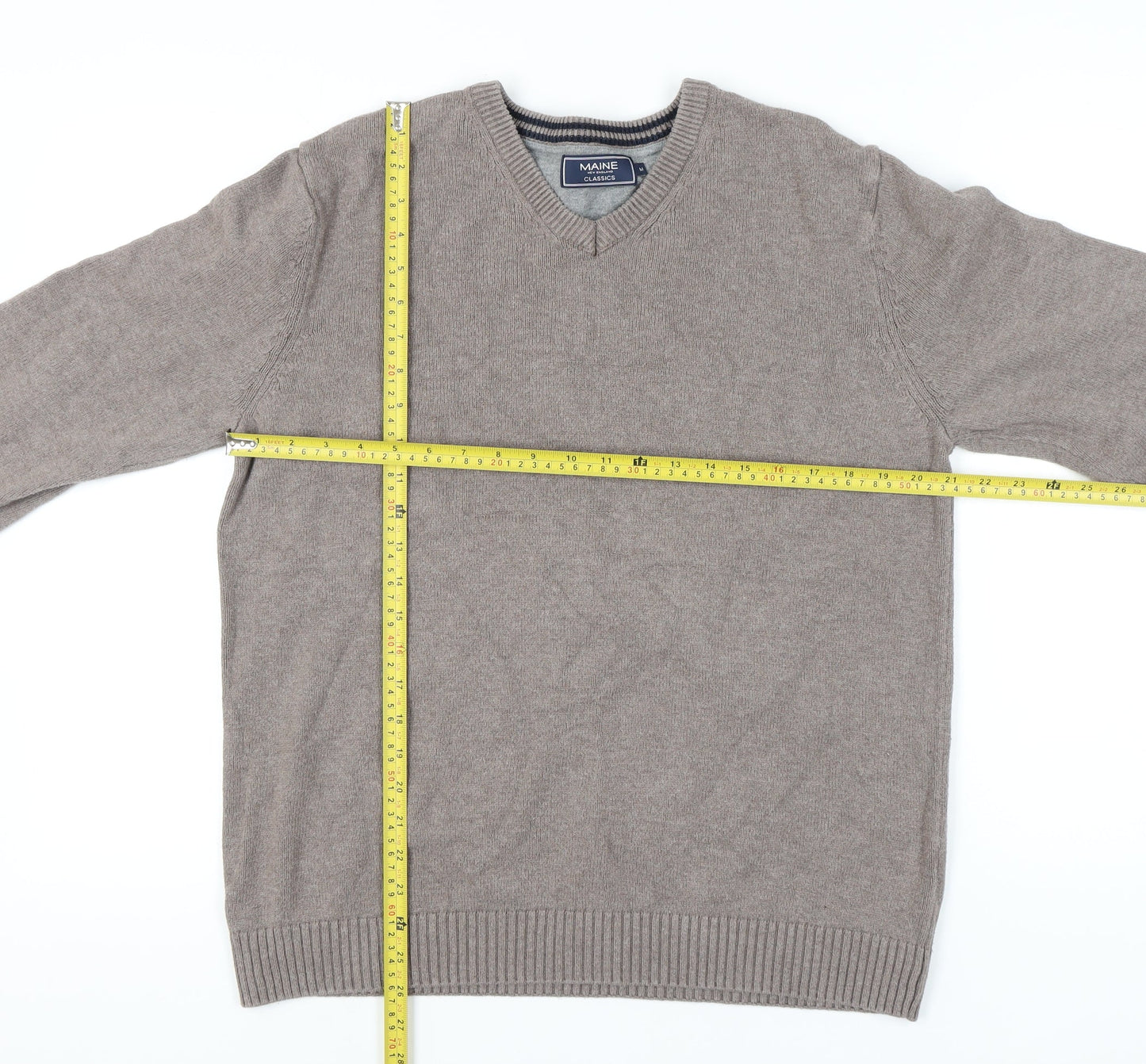 Maine New England Men's Beige Medium V-Neck Pullover Jumper