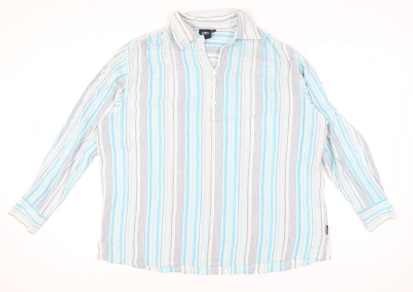 Cotton Traders Men's Blue Striped Long Sleeve Shirt 2XL