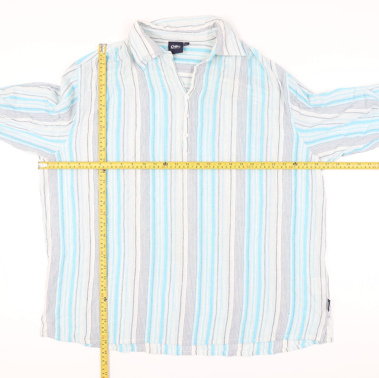 Cotton Traders Men's Blue Striped Long Sleeve Shirt 2XL