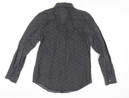Jeff Banks Men's Black Geometric Long Sleeve Shirt M