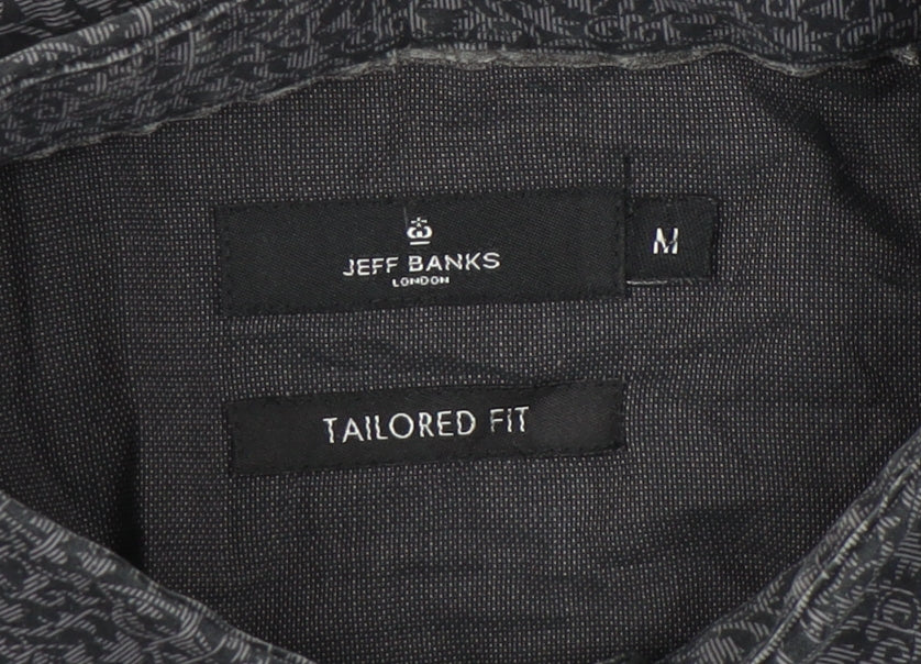 Jeff Banks Men's Black Geometric Long Sleeve Shirt M
