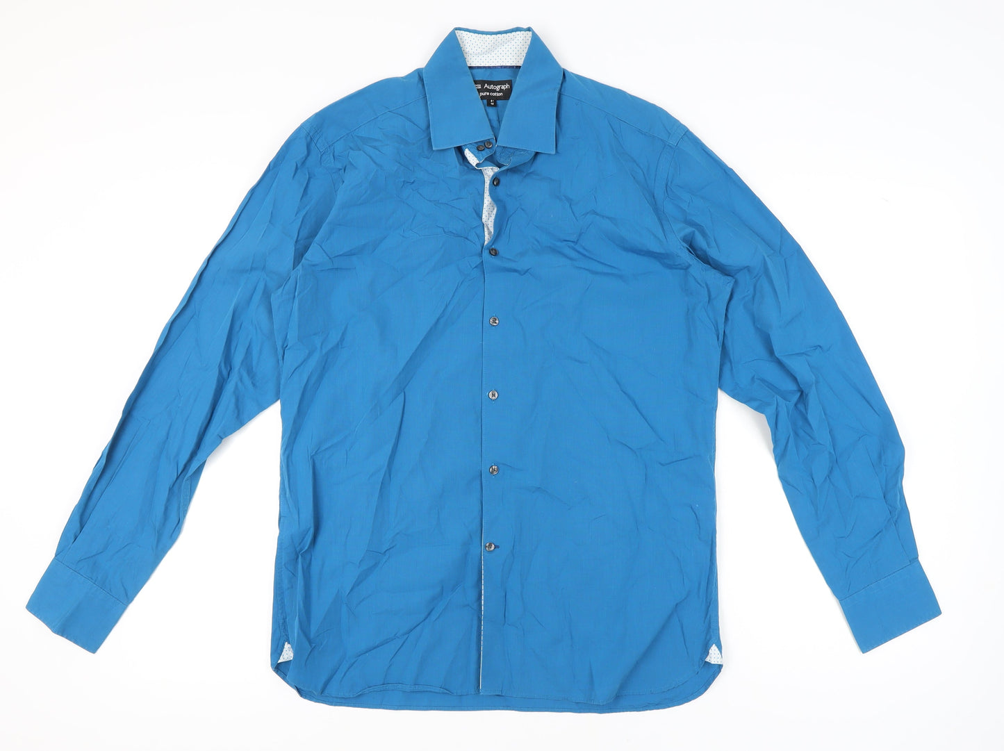 Marks and Spencer Men's Blue Long Sleeve Shirt, Size 16