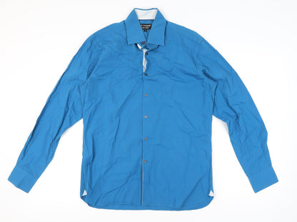 Marks and Spencer Men's Blue Long Sleeve Shirt, Size 16