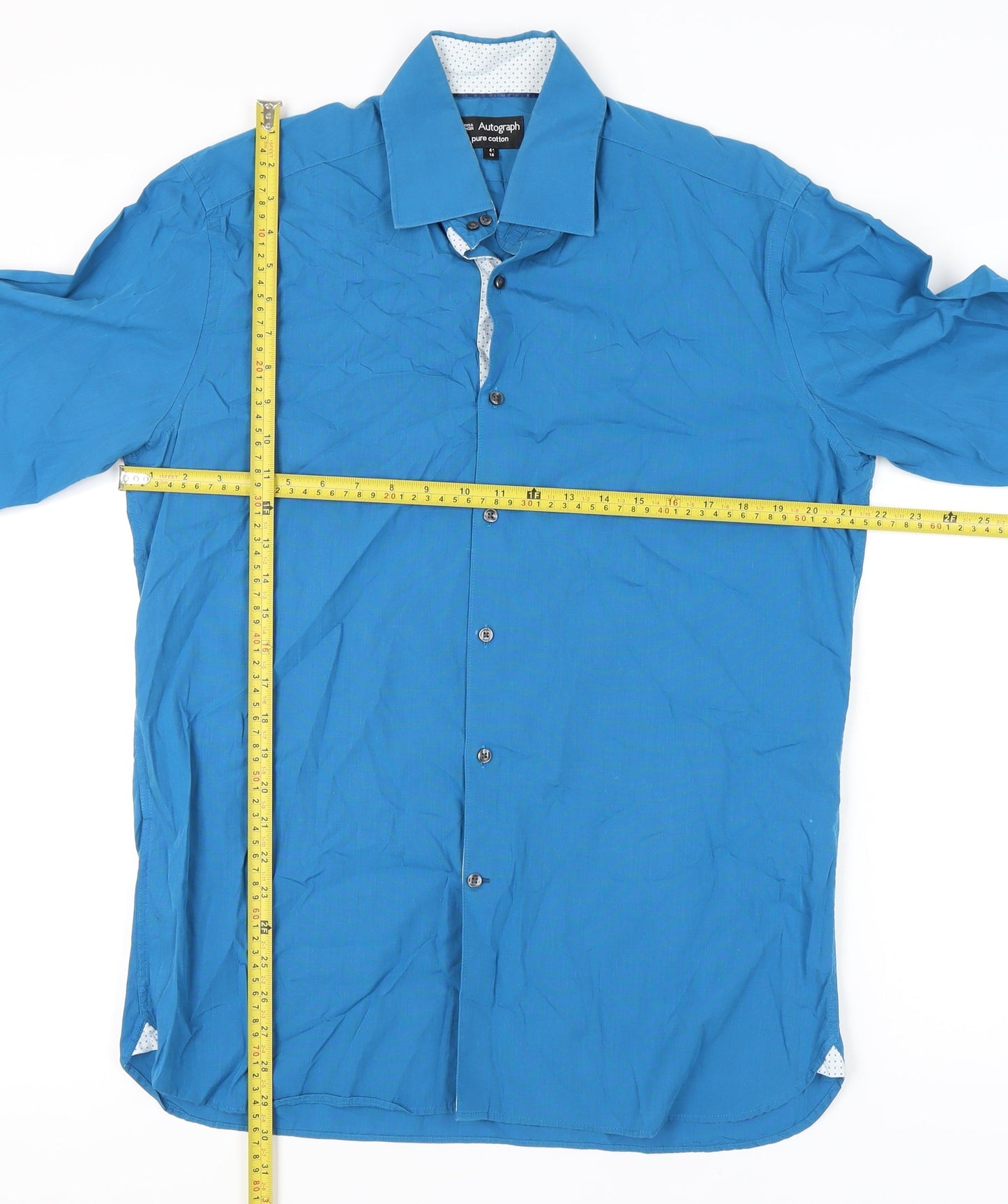 Marks and Spencer Men's Blue Long Sleeve Shirt, Size 16