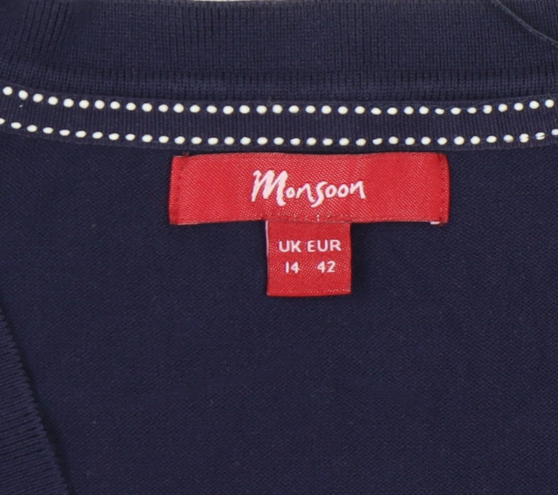 Womens UK Size 14 Monsoon Blue Cardigan Jumper
