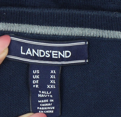 Lands' End Men's V-Neck Blue Pullover Jumper XL