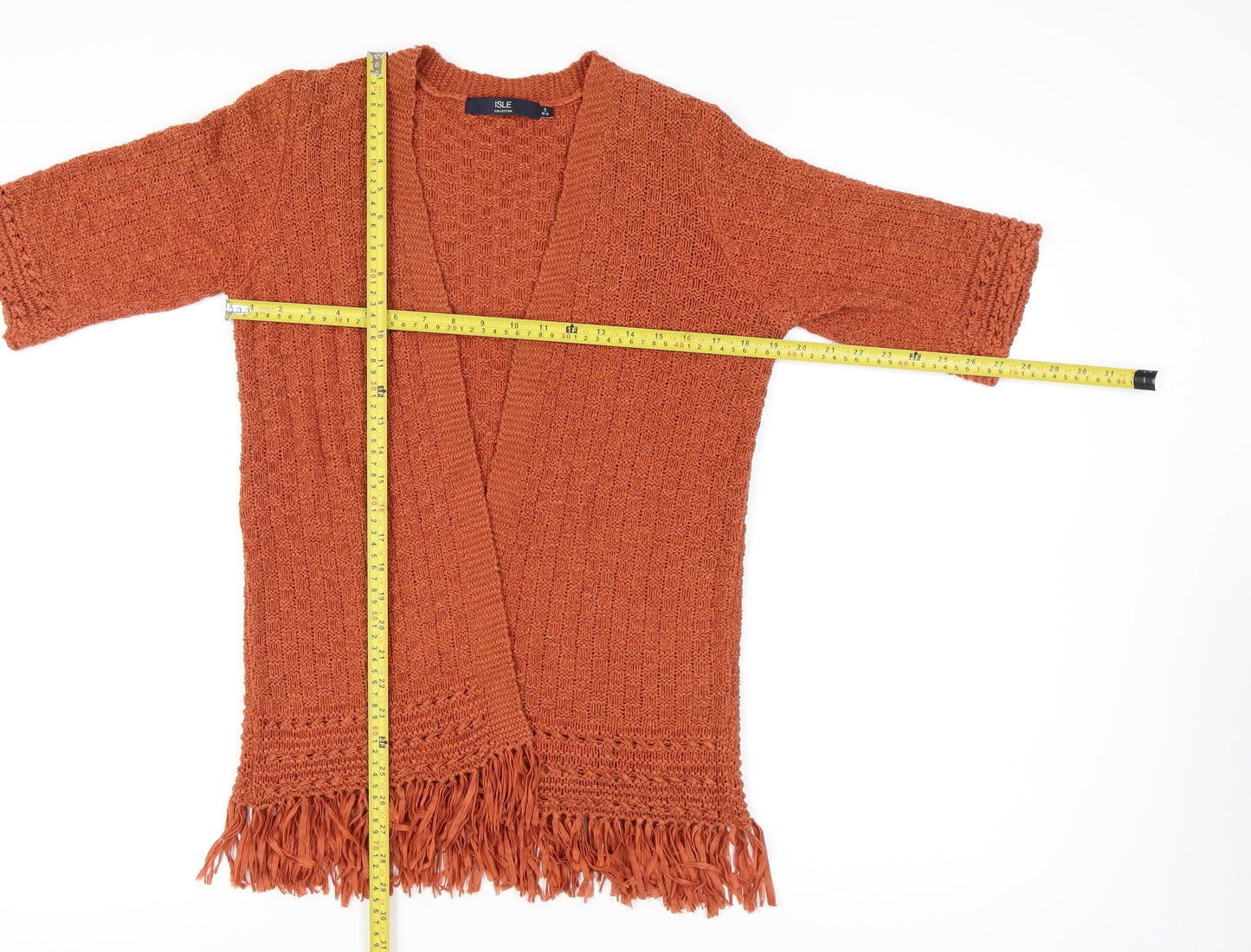 Isle Collection Women's Orange Open Front Cardigan, Size S