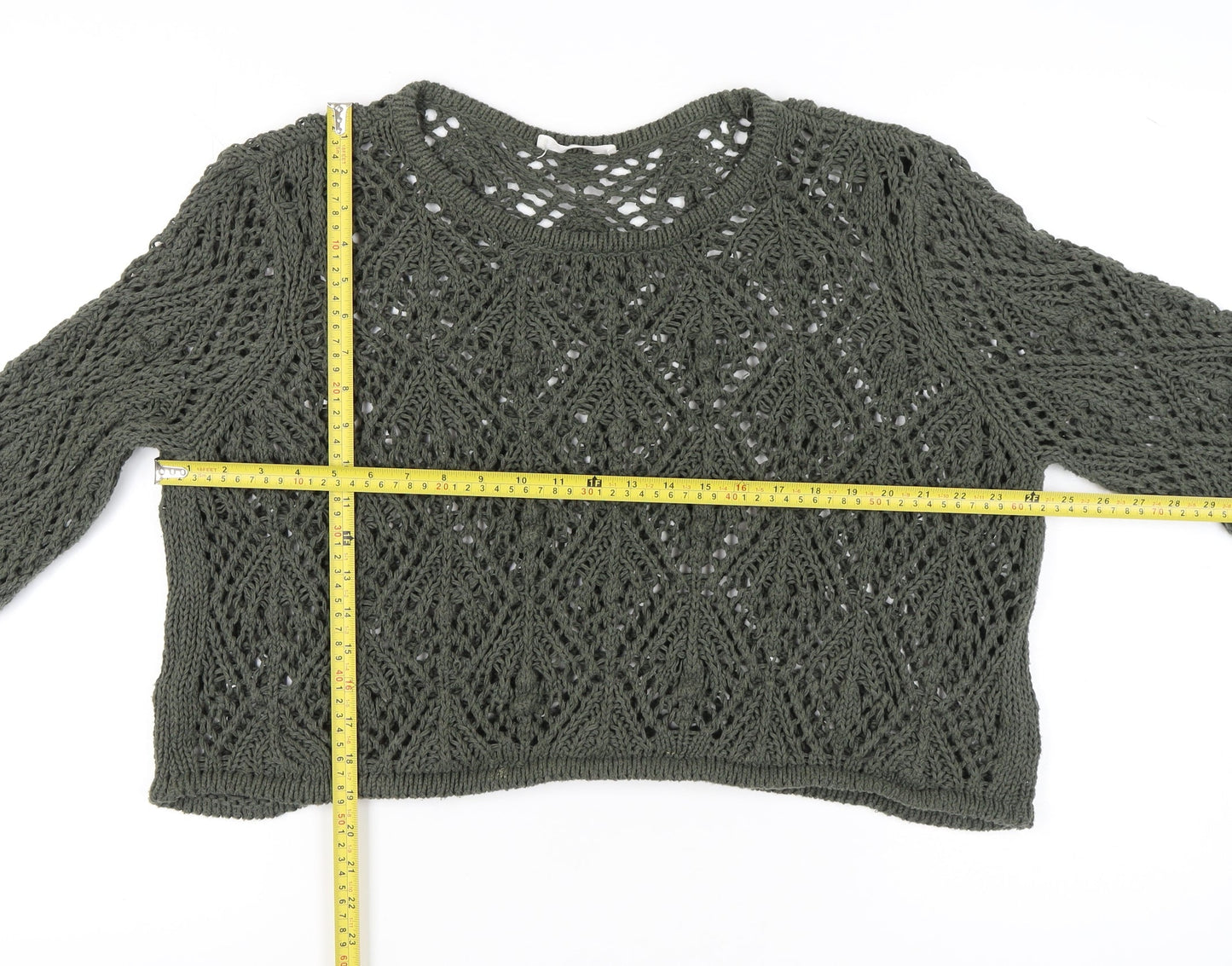 Primark Women's Green Open-Knit Pullover Jumper XL