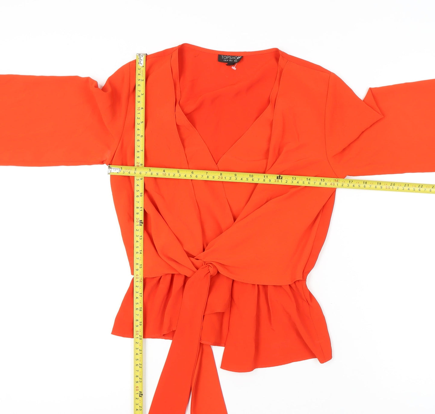 Womens UK Size 6 Topshop Orange Wrap Blouse