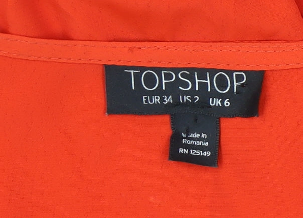 Womens UK Size 6 Topshop Orange Wrap Blouse