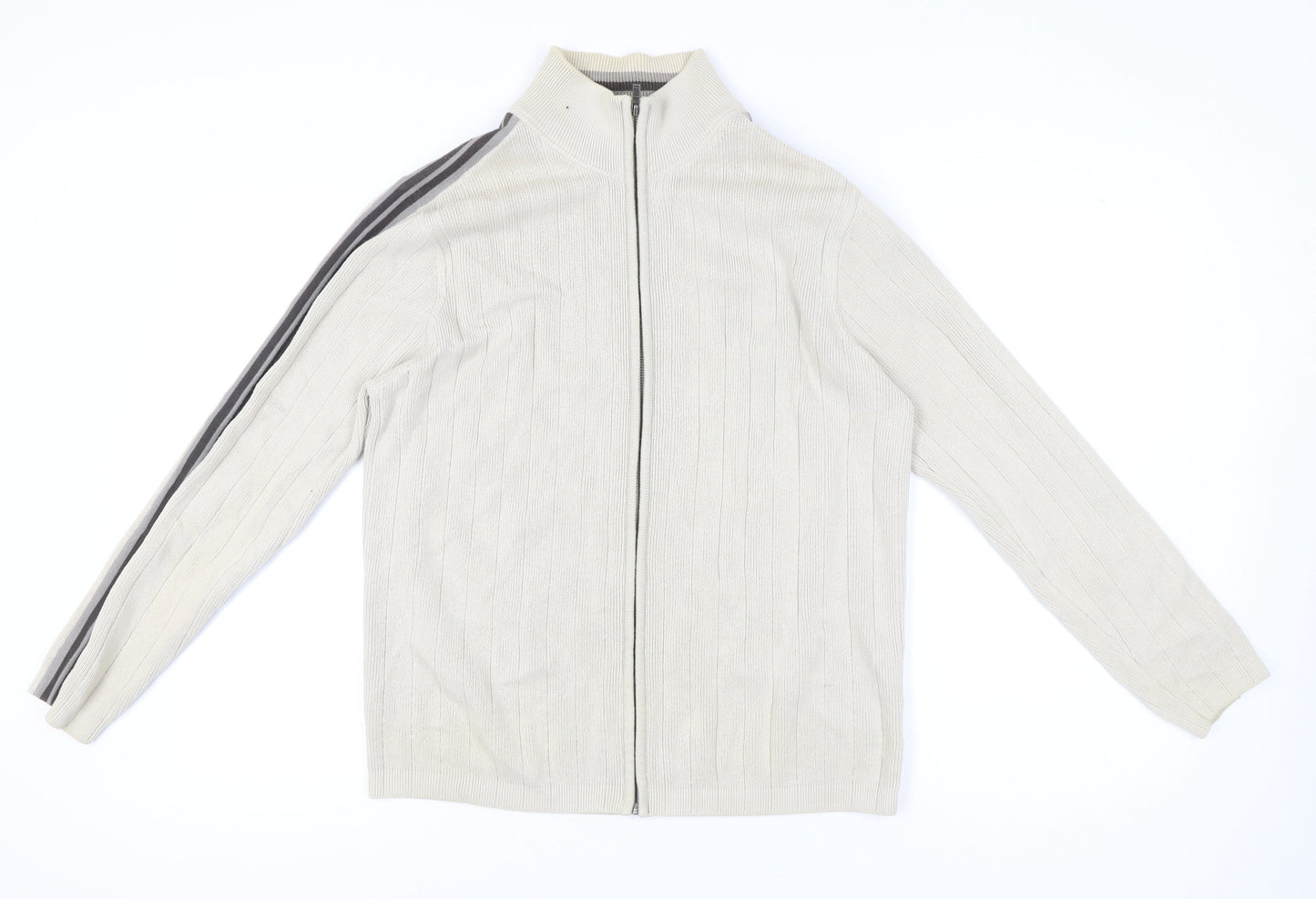 Next Men's Beige Full Zip Knit Jumper - Medium