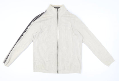 Next Men's Beige Full Zip Knit Jumper - Medium
