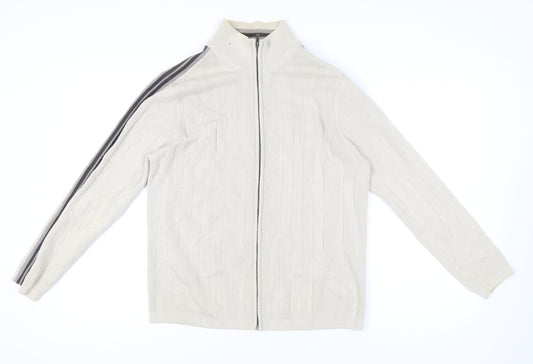 Next Men's Beige Full Zip Knit Jumper - Medium