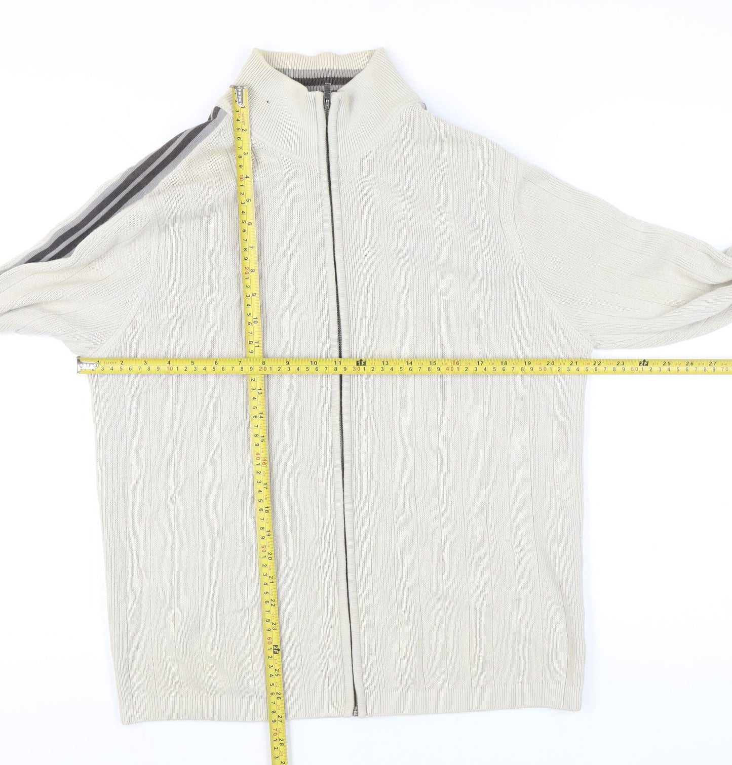 Next Men's Beige Full Zip Knit Jumper - Medium