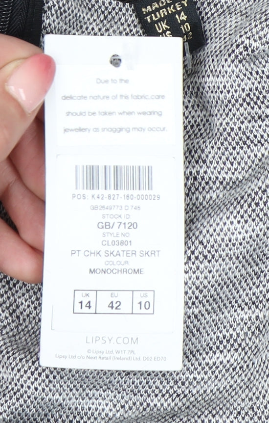 Lipsy Women's Black Skater Check Skirt Size 14