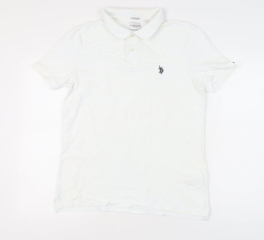 U.S. Polo Assn. Men's White Polo Shirt, Size L, Breathable
