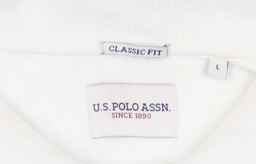 U.S. Polo Assn. Men's White Polo Shirt, Size L, Breathable