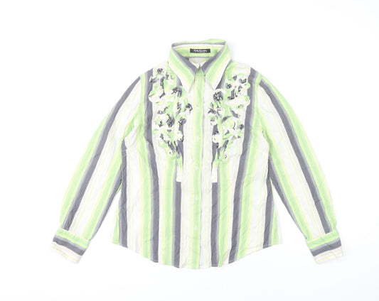 Betty Barclay Green Striped Button-Up Shirt Size 12