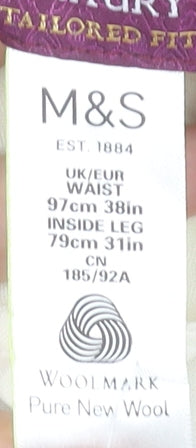 Marks and Spencer Men's Blue Wool Trousers 38