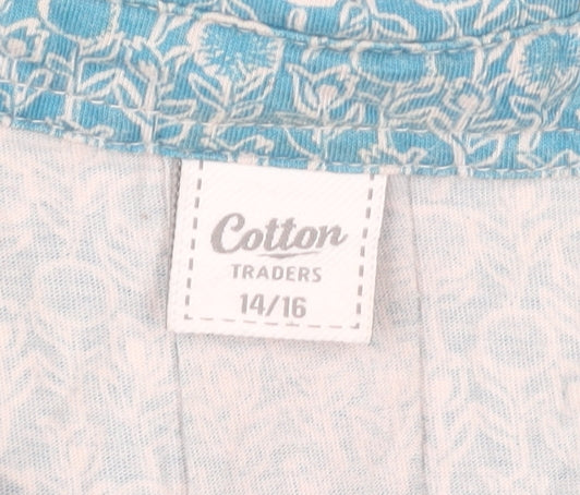 Cotton Traders Women's Blue Floral Button-Up Shirt 14